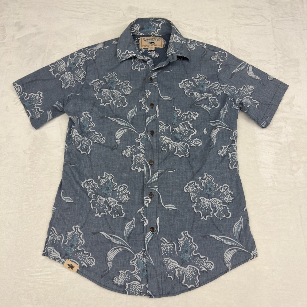 Western Aloha Hawaiian Shirt Mens Small Blue Floral Hibiscus Casual Made in USA